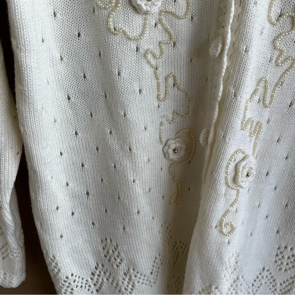 Moonstar Cream Floral Knitted Duster Cardigan - SZ L - Picture 6 of 8